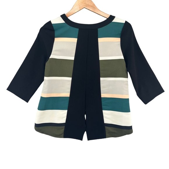 Anthropologie Troubadour Blouse Womens Multicolor Stripe 3/4 Sleeve Top Size 2 - Picture 2 of 10